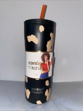 Contigo Black & Gold Travel 24 oz. Tumbler with Orange Straw New